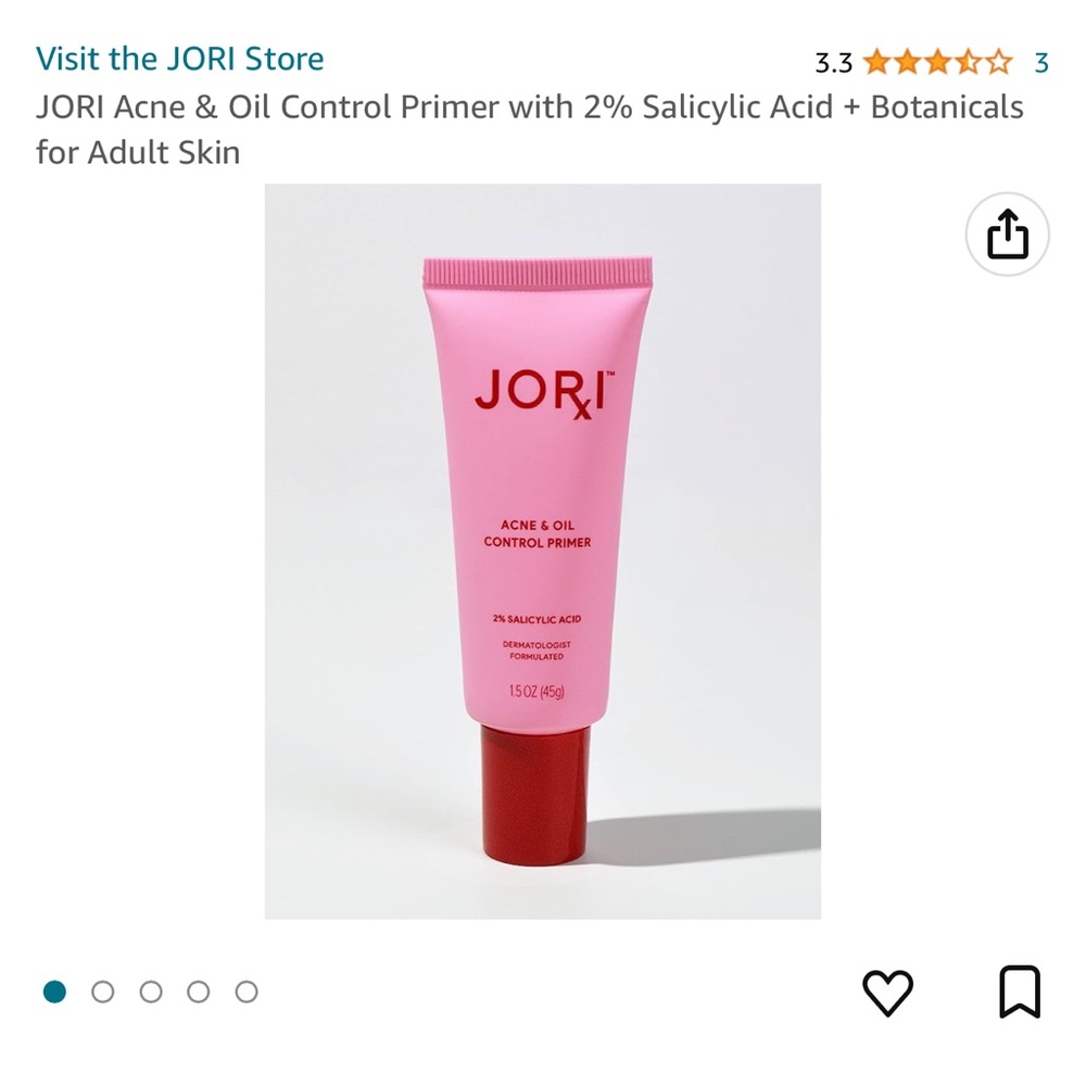 JORI Acne& Oil Control Primer with 2% Salicylic Acid + Botanicals for Adult Skin